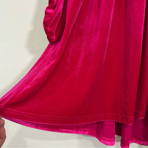 Plus Size Hot Pink Fuchsia Velvet Button Down Babydoll Tunic Top 2X Holiday - Picture 5 of 8
